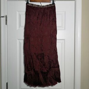 Lehenga Inspired Hand Dyed Burgundy Maxi Skirt W/ Gold Details and Beaded Waist